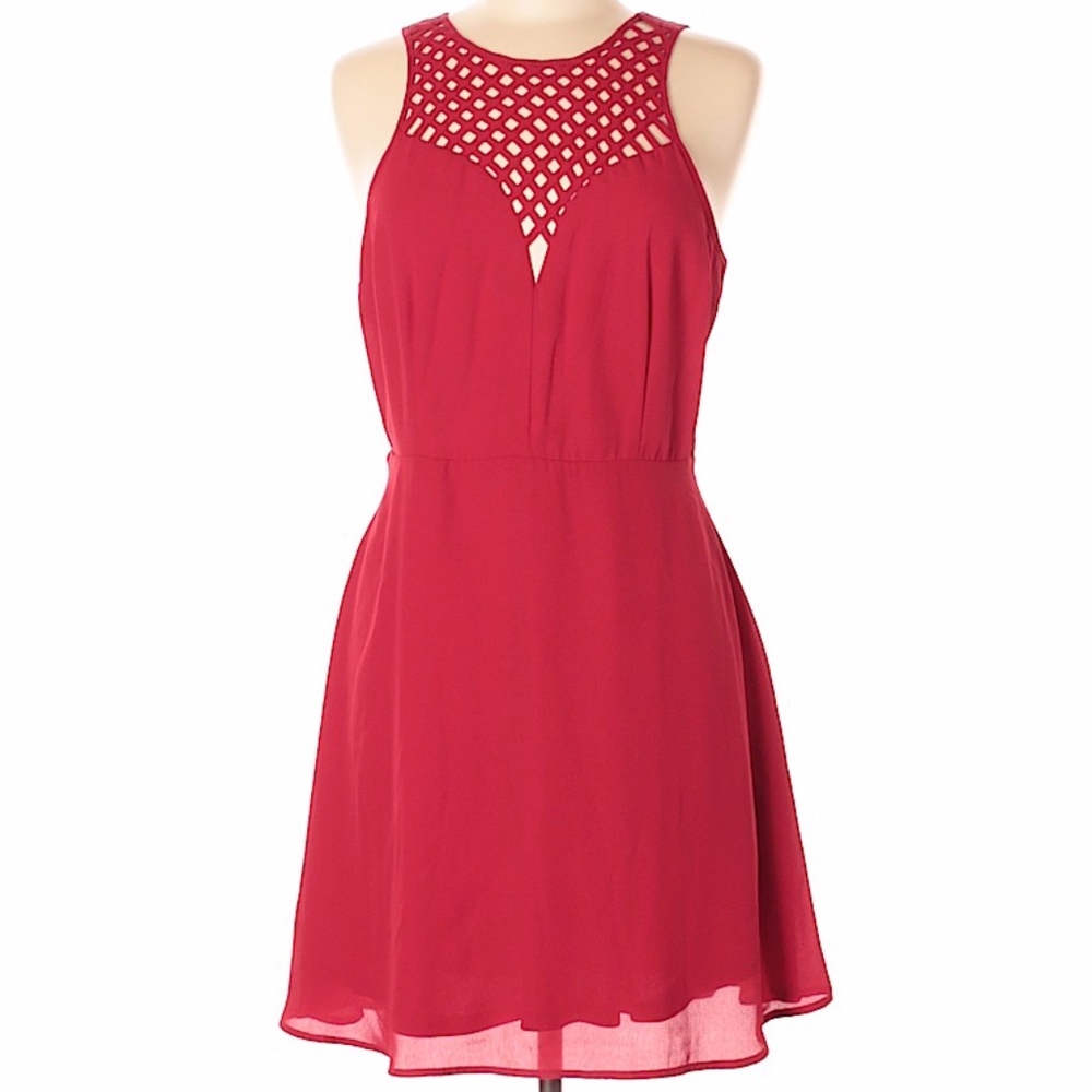 Dex Strappy Cut Out Fit & Flare Red Cocktail Dress